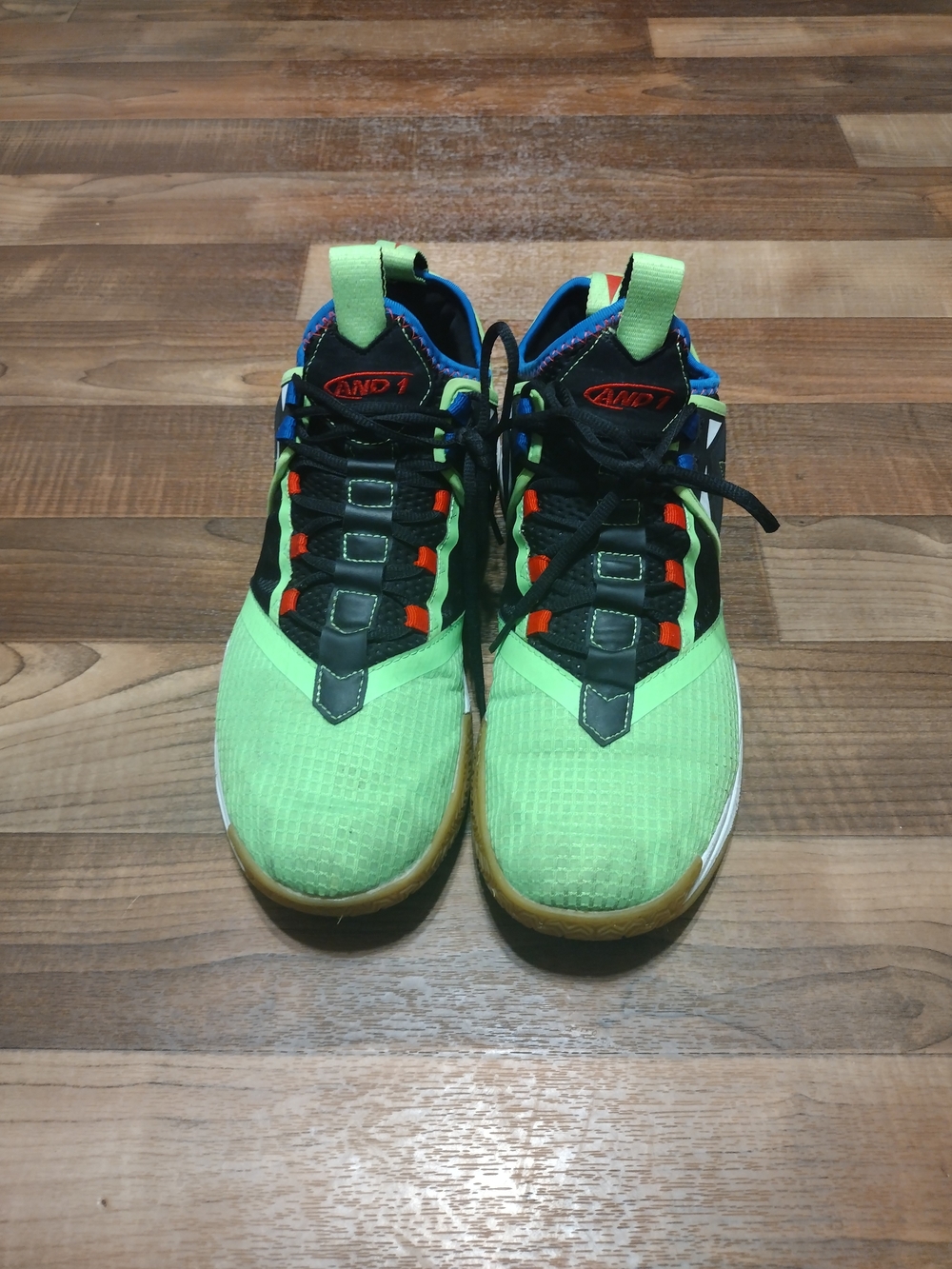 And1 Neon Green and Black Athletic Shoes with Orange and Blue Accents